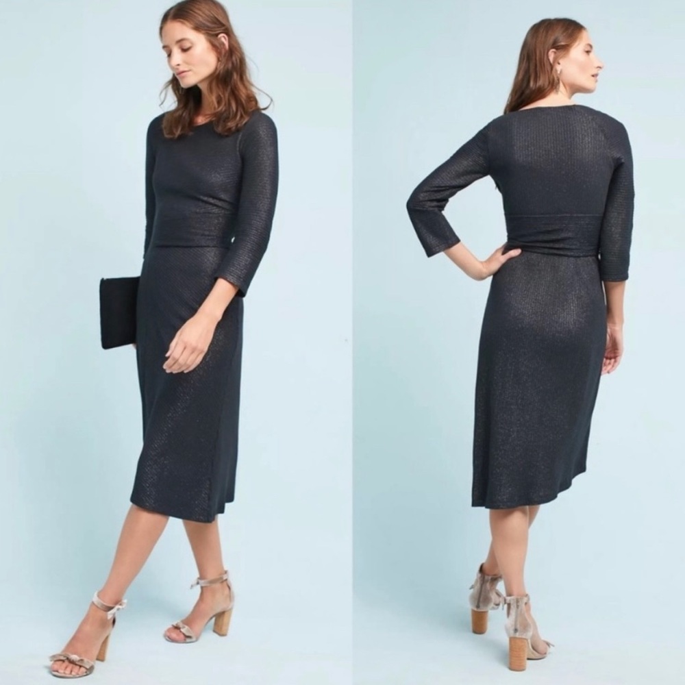 Anthropologie Akemi + Kin Tegan Knit Black Sparkle Shimmer Midi Sheath Dress